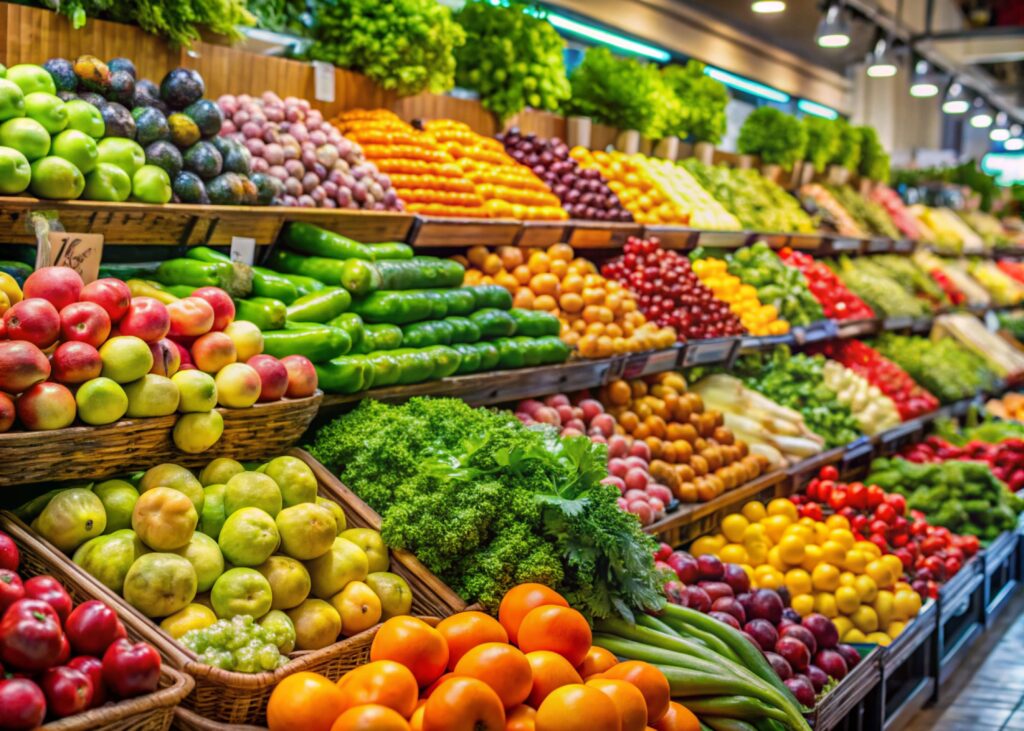 „Regionale“ Lebensmittel: alles nur Werbung? Supermarktregale mit Obst und Gemüse